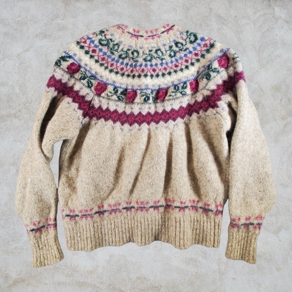 Eddie Bauer Cardigan Sweater Womens XS Cream Nordic Fair Isle Norway Wool Floral - Picture 11 of 11